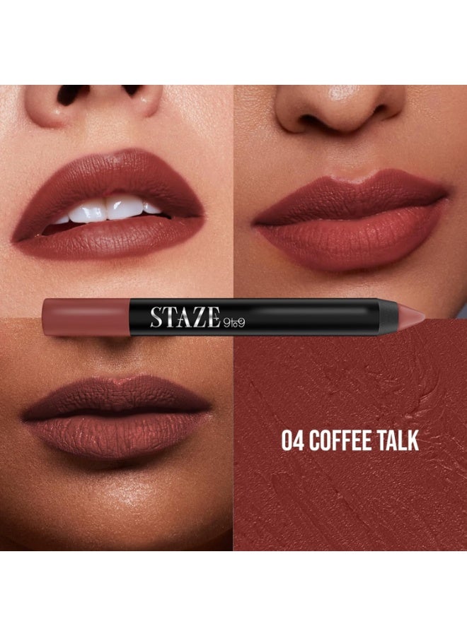 Staze 9to9 Pout On Matte + Smudgeproof Lip Crayon | Non-Drying, Transferproof & Sharpenable| Pigmented Matte Finish | 12-Hour Stay | Lightweight | 04 Coffee Talk | 3.5 g - Image 2